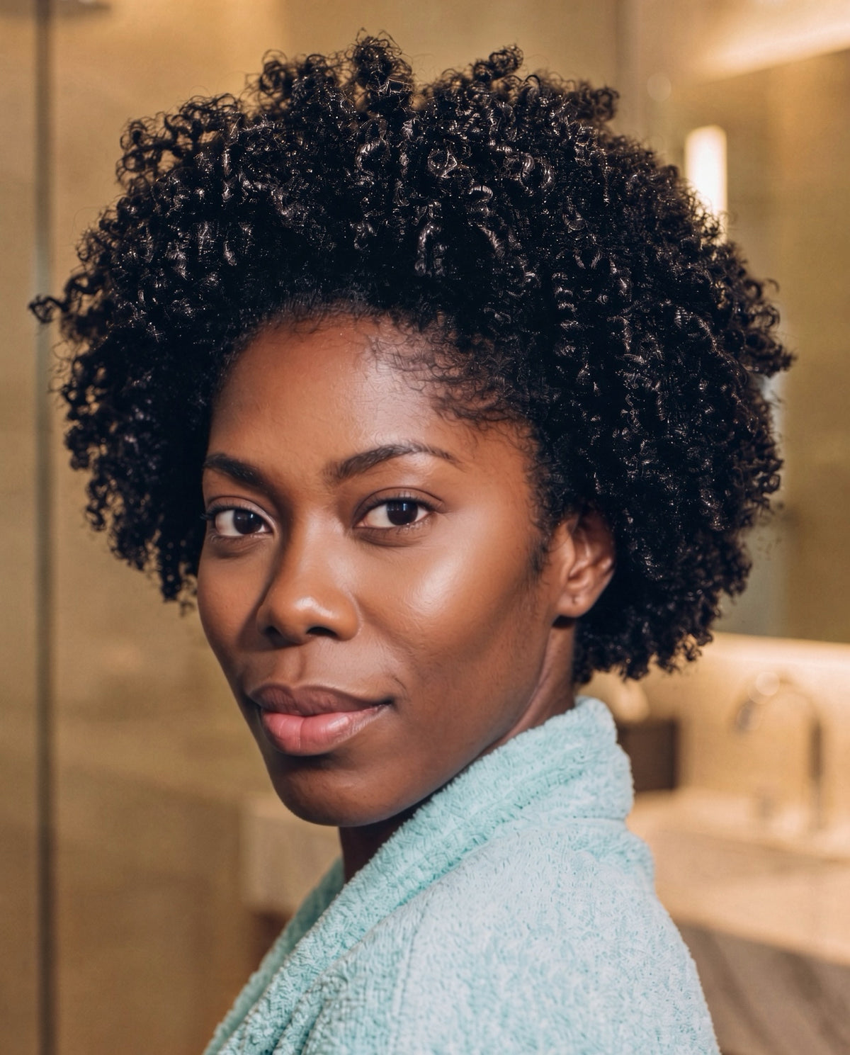 Model with healthy-looking natural textured curls